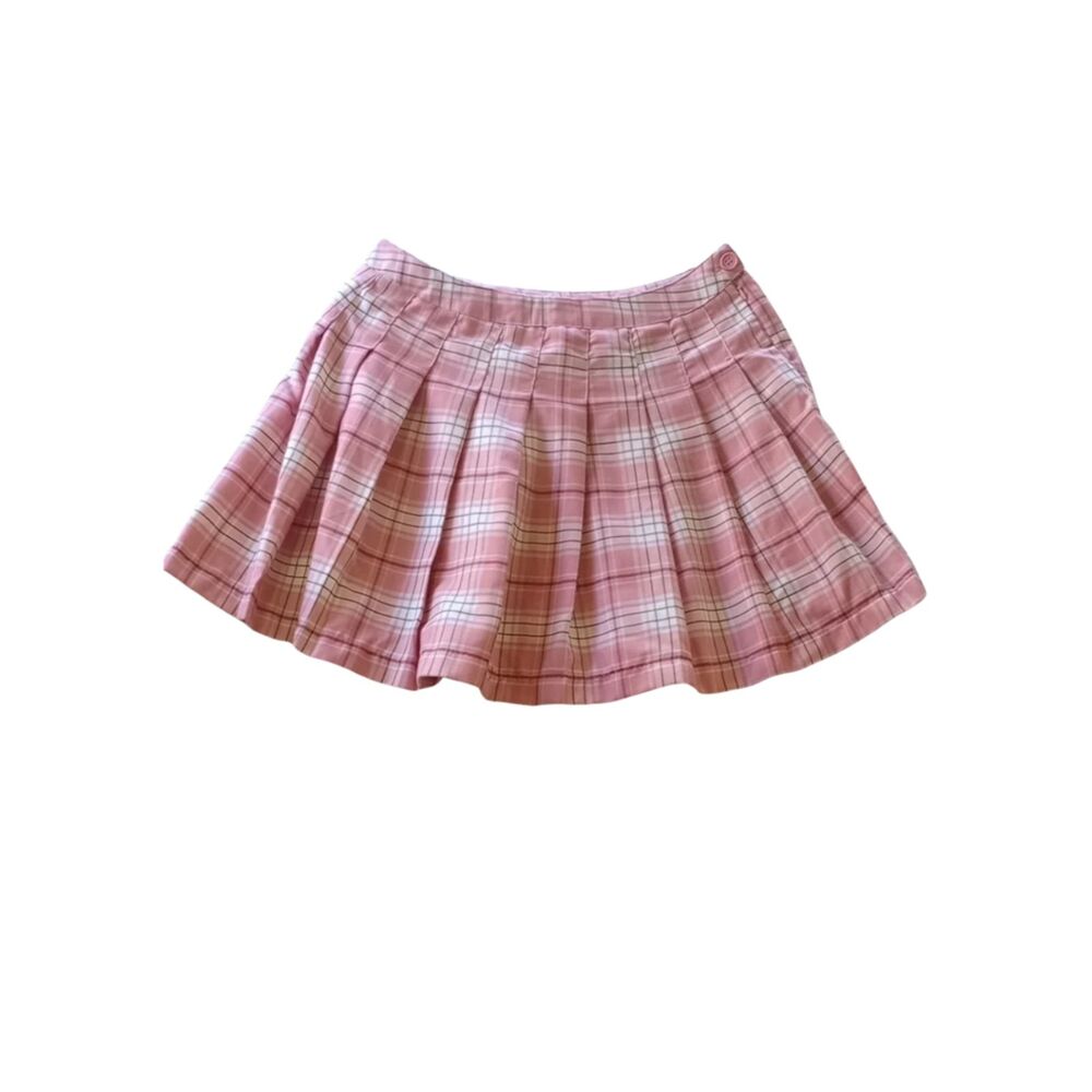 Women's Large Forever 21 Pink Plaid Circle Mini Skirt Halloween Anime Costume